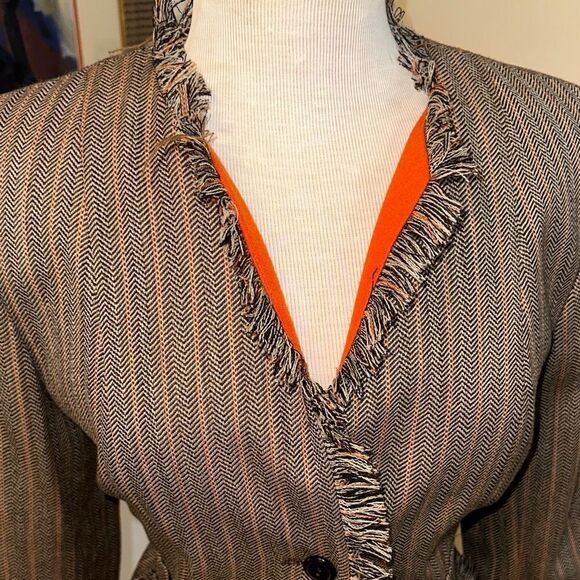 Harve Benard Tweed Fringe Brown Jacket Size 10 - Picture 5 of 8